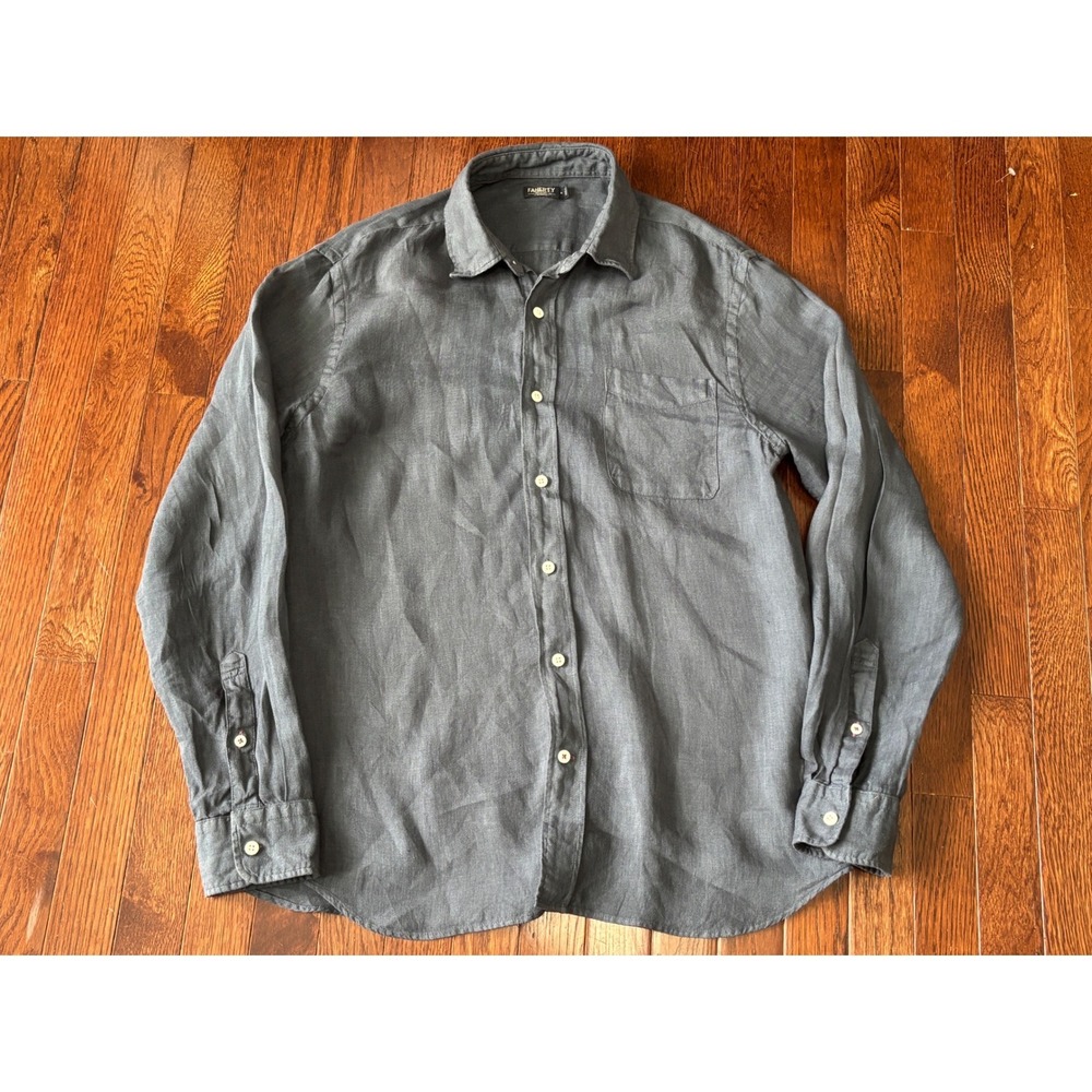 Faherty Reserve Laguna Linen Shirt Men's M Storm Navy Blue 100% Linen